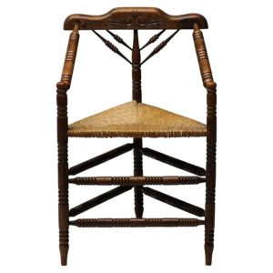 Rustic Turned Oak Armchair with Hand-Woven Rush Seat