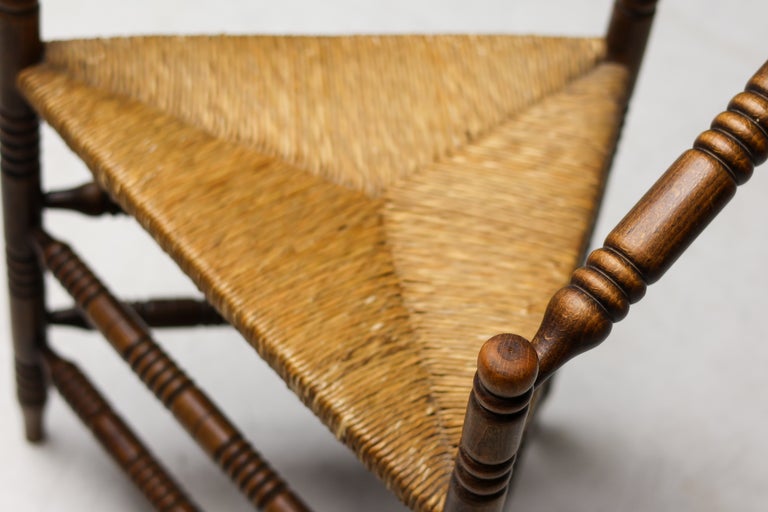 Rustic Turned Oak Armchair with Hand-Woven Rush Seat - Image 4