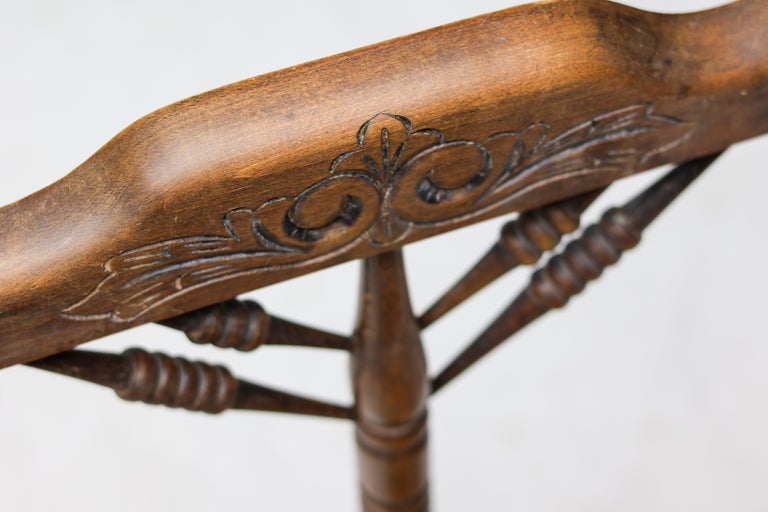 Rustic Turned Oak Armchair with Hand-Woven Rush Seat - Image 9