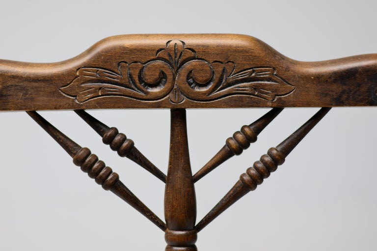 Rustic Turned Oak Armchair with Hand-Woven Rush Seat - Image 2