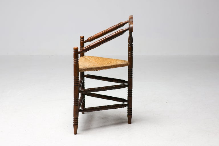 Rustic Turned Oak Armchair with Hand-Woven Rush Seat - Image 8