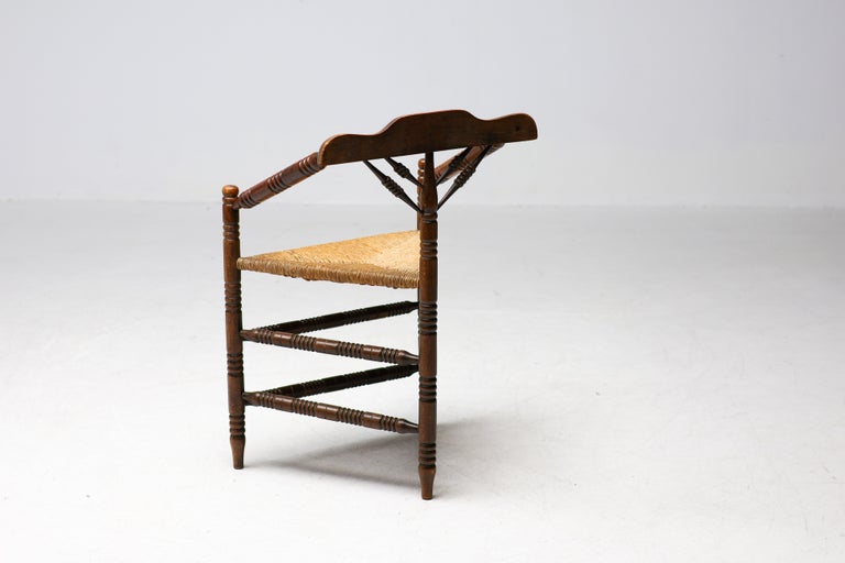 Rustic Turned Oak Armchair with Hand-Woven Rush Seat - Image 5
