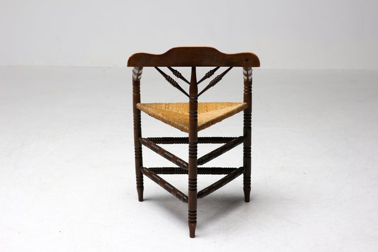 Rustic Turned Oak Armchair with Hand-Woven Rush Seat - Image 6