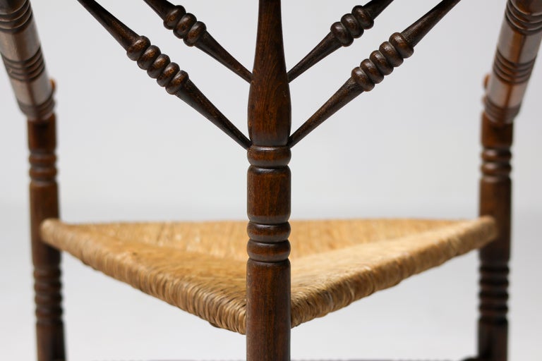 Rustic Turned Oak Armchair with Hand-Woven Rush Seat - Image 7