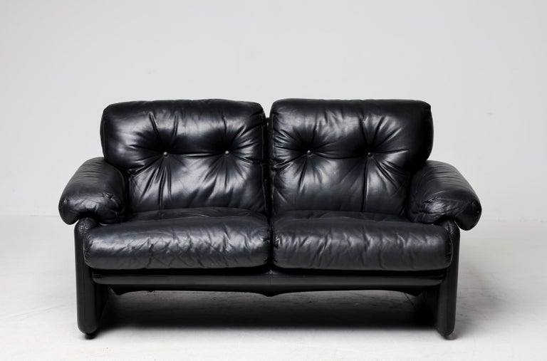 Coronado 2-Seater Sofa in Black Leather by Tobia Scarpa for B&B Italia, 1976 - Image 12