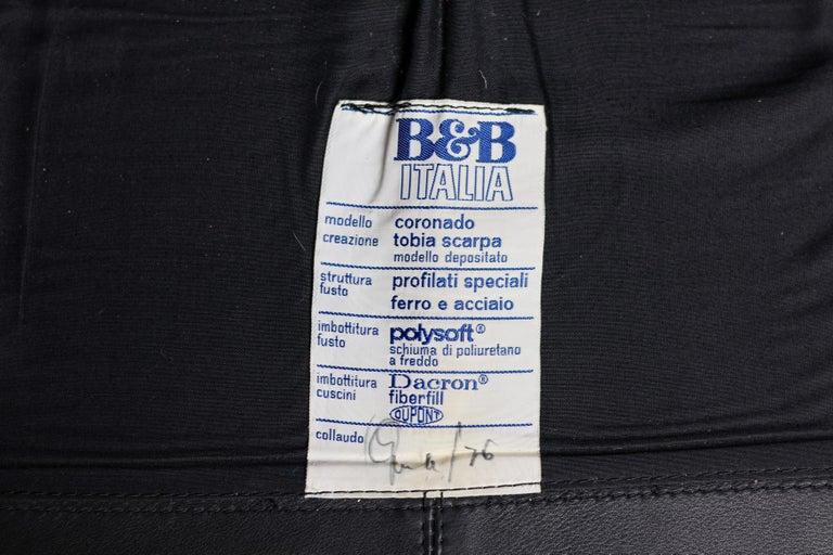 Coronado 2-Seater Sofa in Black Leather by Tobia Scarpa for B&B Italia, 1976 - Image 7