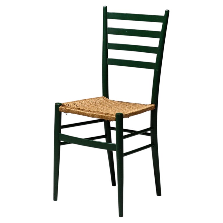 Vintage Green Ladder-Back Chair with Woven Rope Seat, Italy, 1960s