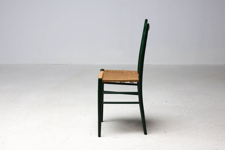 Vintage Green Ladder-Back Chair with Woven Rope Seat, Italy, 1960s - Image 2