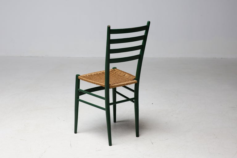 Vintage Green Ladder-Back Chair with Woven Rope Seat, Italy, 1960s - Image 3