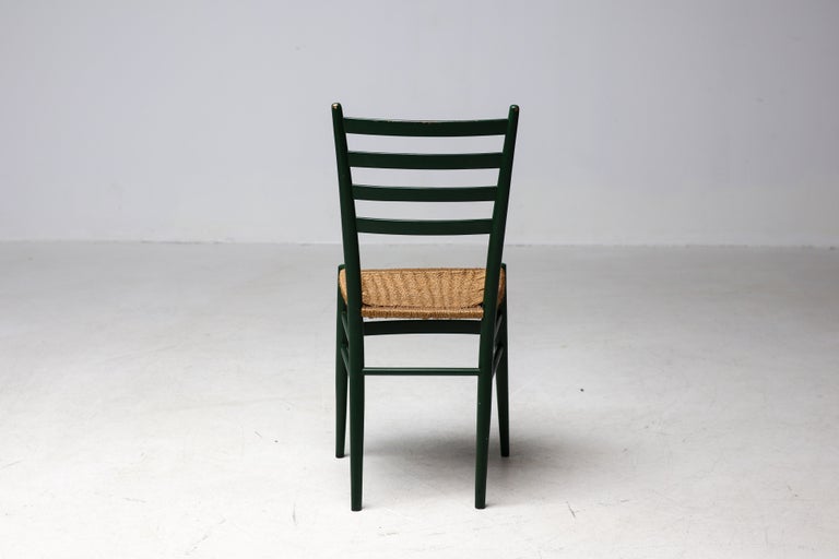 Vintage Green Ladder-Back Chair with Woven Rope Seat, Italy, 1960s - Image 5