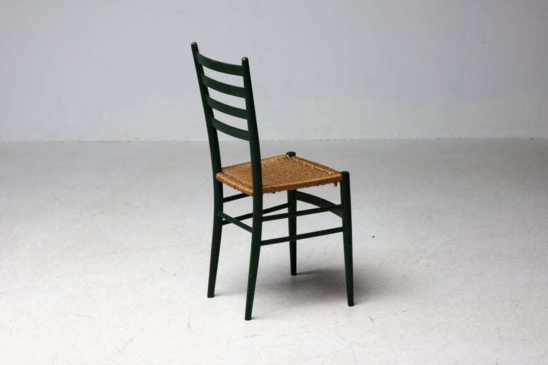 Vintage Green Ladder-Back Chair with Woven Rope Seat, Italy, 1960s - Image 6