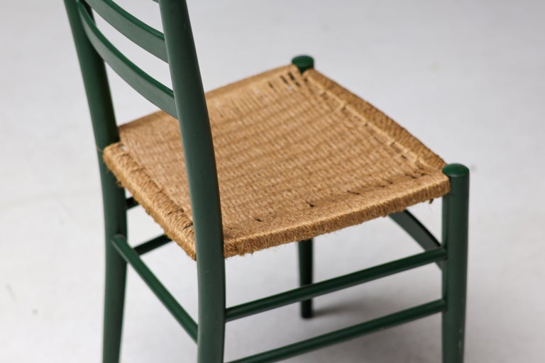 Vintage Green Ladder-Back Chair with Woven Rope Seat, Italy, 1960s - Image 4