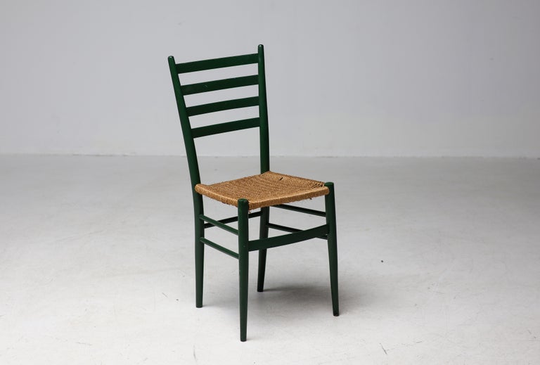 Vintage Green Ladder-Back Chair with Woven Rope Seat, Italy, 1960s - Image 11