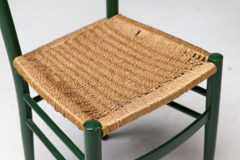 Vintage Green Ladder-Back Chair with Woven Rope Seat, Italy, 1960s - Image 7