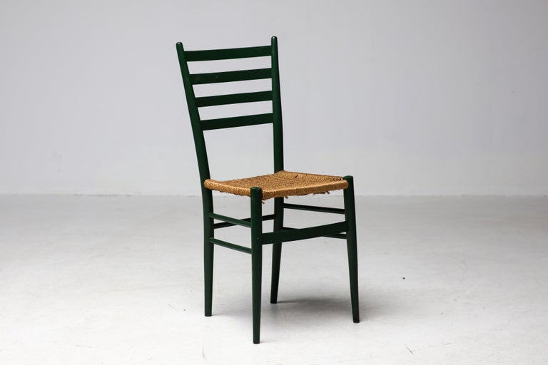 Vintage Green Ladder-Back Chair with Woven Rope Seat, Italy, 1960s - Image 8