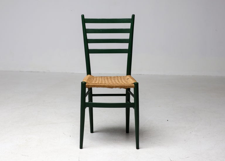 Vintage Green Ladder-Back Chair with Woven Rope Seat, Italy, 1960s - Image 9