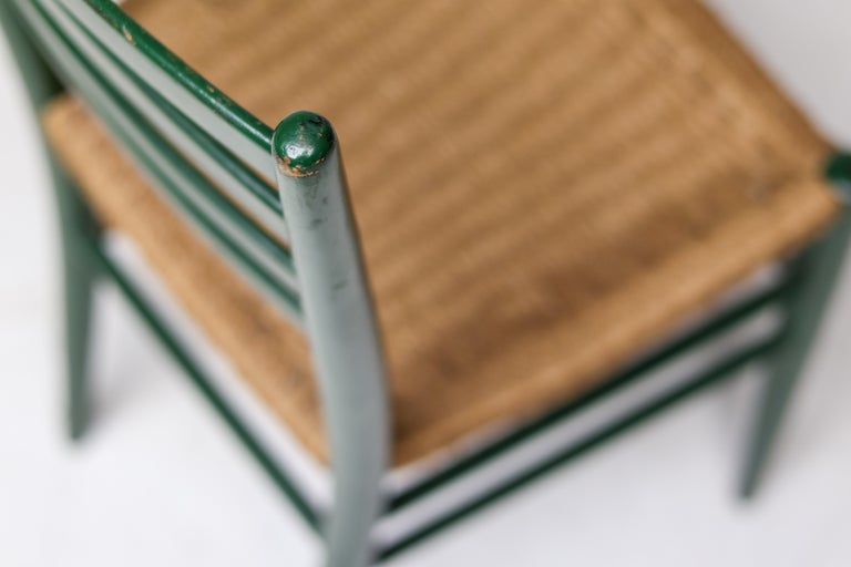 Vintage Green Ladder-Back Chair with Woven Rope Seat, Italy, 1960s - Image 10