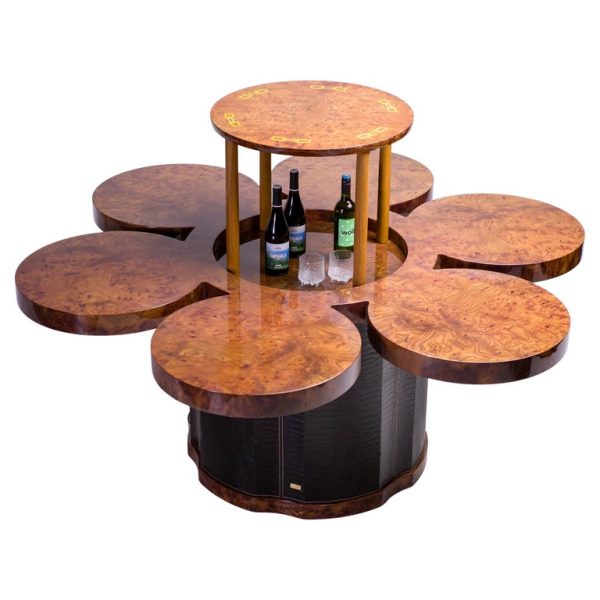 Formitalia Burl Walnut and Leather Dry Bar Table