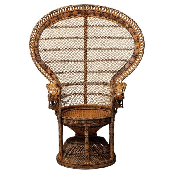 Vintage Tongue-in-Chic Handcrafted Wicker Peacock Chair "Emmanuelle"