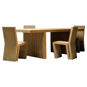 Frank Gehry Dining Table Set, Corrugated Cardboard, Easy Edges, 1970s