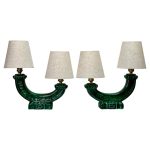 Pair of Santiago Rodríguez Bonome Table Lamps, Green Ceramic, France, 1950s