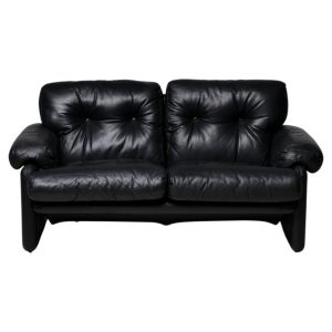 Coronado 2-Seater Sofa in Black Leather by Tobia Scarpa for B&B Italia, 1976