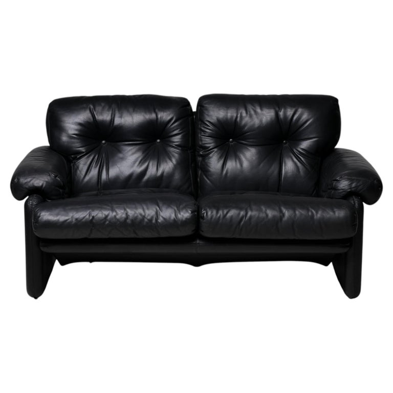 Coronado 2-Seater Sofa in Black Leather by Tobia Scarpa for B&B Italia, 1976