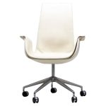 Nine White Leather High Back Bird Chairs on Wheels by Fabricius & Kastholm