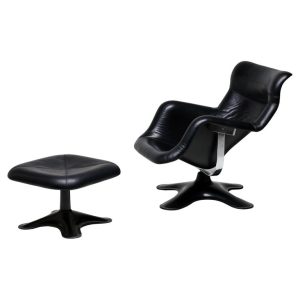 Mid Century Modern Black Karuselli Lounge Chair and Ottoman by Yrjo Kukkapuro
