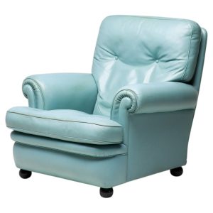 Poltrona Frau “Dream B” Lounge Chair, Turquoise Pelle Frau Leather, Italy, 1978