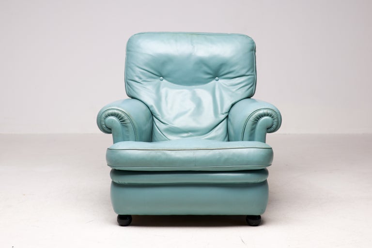 Poltrona Frau “Dream B” Lounge Chair, Turquoise Pelle Frau Leather, Italy, 1978 - Image 9