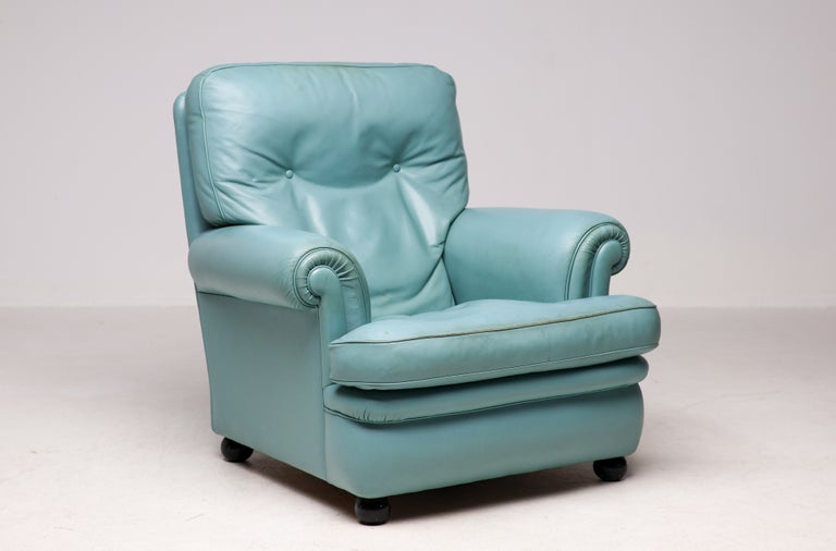 Poltrona Frau “Dream B” Lounge Chair, Turquoise Pelle Frau Leather, Italy, 1978 - Image 2