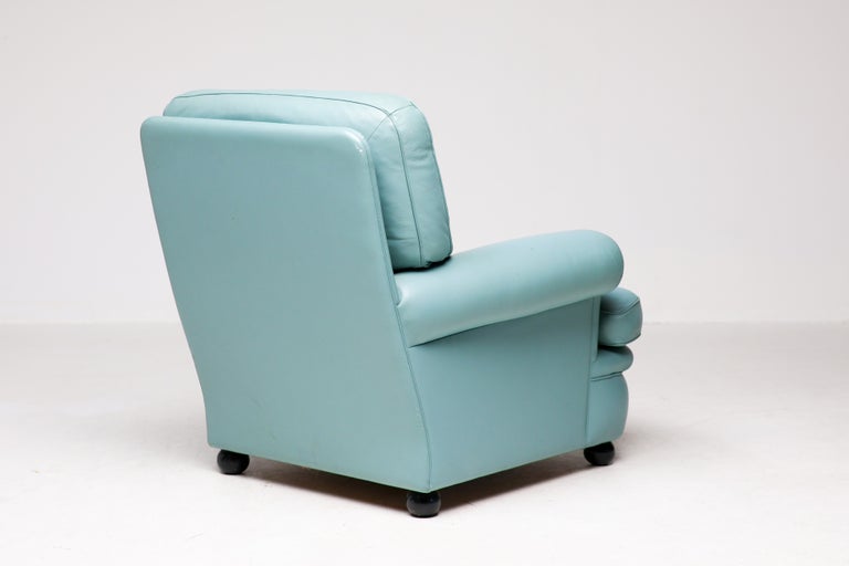 Poltrona Frau “Dream B” Lounge Chair, Turquoise Pelle Frau Leather, Italy, 1978 - Image 4