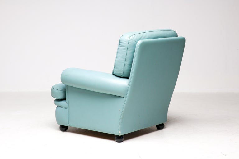 Poltrona Frau “Dream B” Lounge Chair, Turquoise Pelle Frau Leather, Italy, 1978 - Image 8