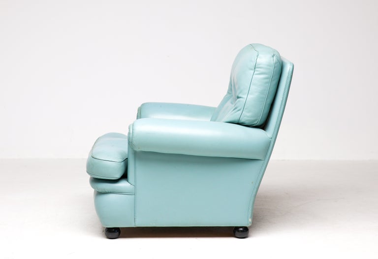 Poltrona Frau “Dream B” Lounge Chair, Turquoise Pelle Frau Leather, Italy, 1978 - Image 11