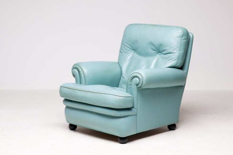 Poltrona Frau “Dream B” Lounge Chair, Turquoise Pelle Frau Leather, Italy, 1978 - Image 13