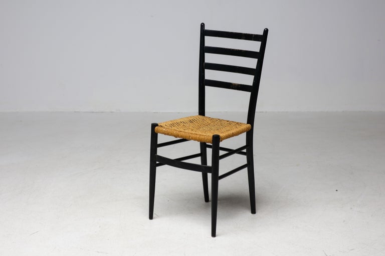 Vintage Green Ladder-Back Chair with Woven Rope Seat, Italy, 1960s - Image 10