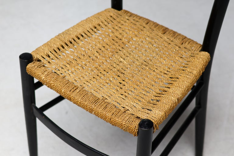 Vintage Green Ladder-Back Chair with Woven Rope Seat, Italy, 1960s - Image 3