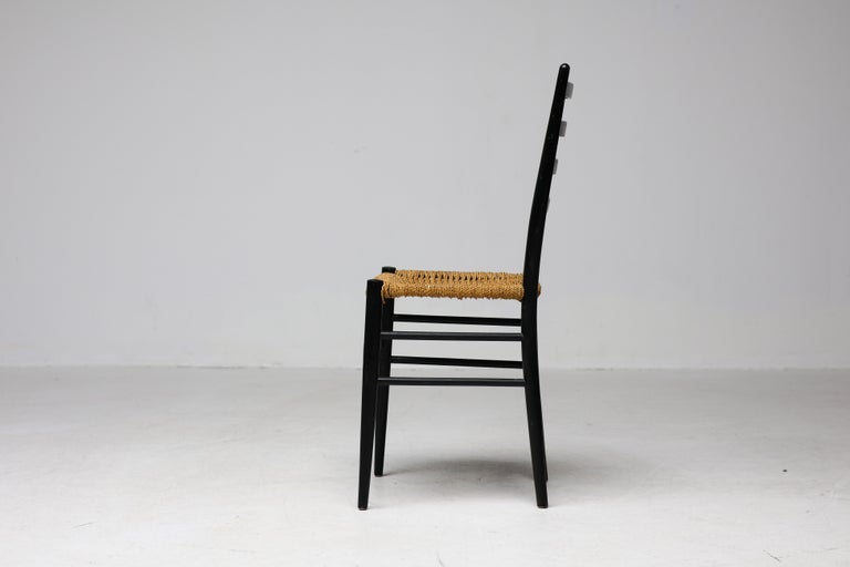 Vintage Green Ladder-Back Chair with Woven Rope Seat, Italy, 1960s - Image 4
