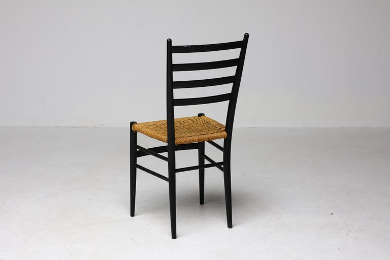 Vintage Green Ladder-Back Chair with Woven Rope Seat, Italy, 1960s - Image 2