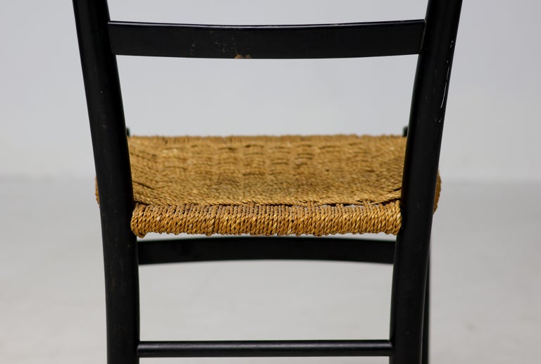 Vintage Green Ladder-Back Chair with Woven Rope Seat, Italy, 1960s - Image 6