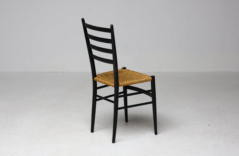 Vintage Green Ladder-Back Chair with Woven Rope Seat, Italy, 1960s - Image 7