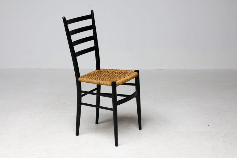 Vintage Green Ladder-Back Chair with Woven Rope Seat, Italy, 1960s - Image 9