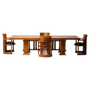 Cassina Taliesin Dining Table with 4 Barrel Chairs by Frank Lloyd Wright