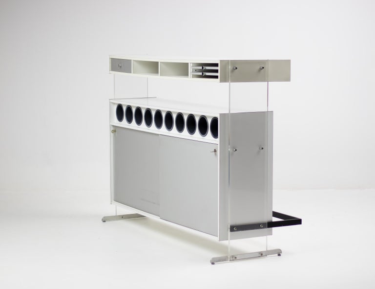 Poul Nørreklit Dry Bar in White & Silver Laminate with Plexiglass Supports, 1966 - Image 11