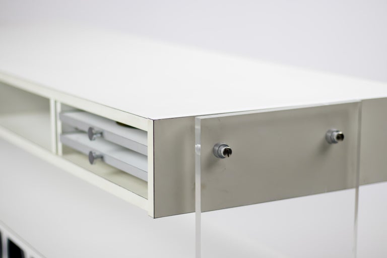Poul Nørreklit Dry Bar in White & Silver Laminate with Plexiglass Supports, 1966 - Image 5