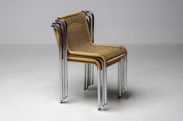 Gabriele Mucchi S5 Italian Modern Dining Chairs Chrome Tubular frames Rope seats - Image 9