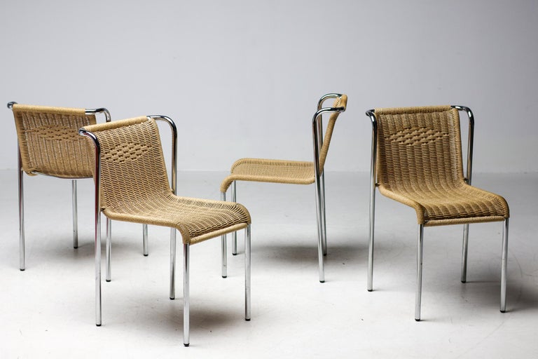 Gabriele Mucchi S5 Italian Modern Dining Chairs Chrome Tubular frames Rope seats - Image 14