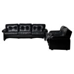 Coronado Living Room Set in Black Leather by Tobia Scarpa for B&B Italia, 1976