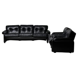 Coronado Living Room Set in Black Leather by Tobia Scarpa for B&B Italia, 1976